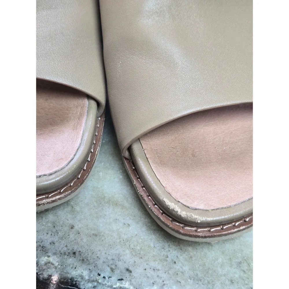 J. Jill Womens Leather Wide Strap Slide Sandals Taupe‎ Size 9.5 Minimalist